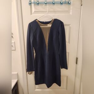 Dress the Population V-Neck Long Sleeve Midi Dress Blue Size M NWT #M617